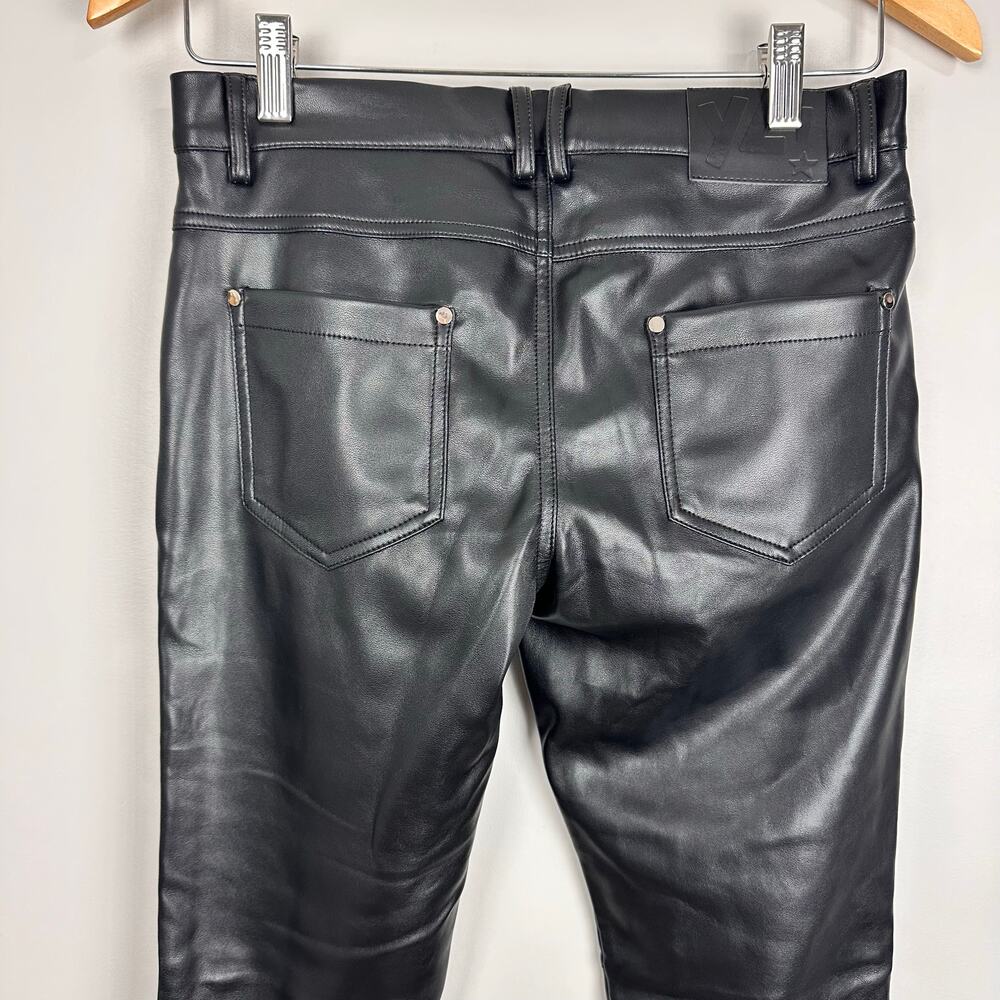 YLSK Mens Skinny Faux Leather Low Rise Pants Suede Lined Sz 28 Edgy Indie Goth - Picture 10 of 12